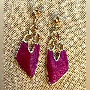 Vintage Avon Holiday Flourish Burgundy Red Enamel Gold Tone Dangle Earrings